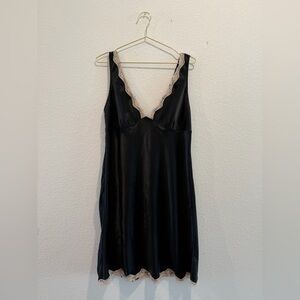 Victoria’s Secret black beige lace satin lingerie slip dress